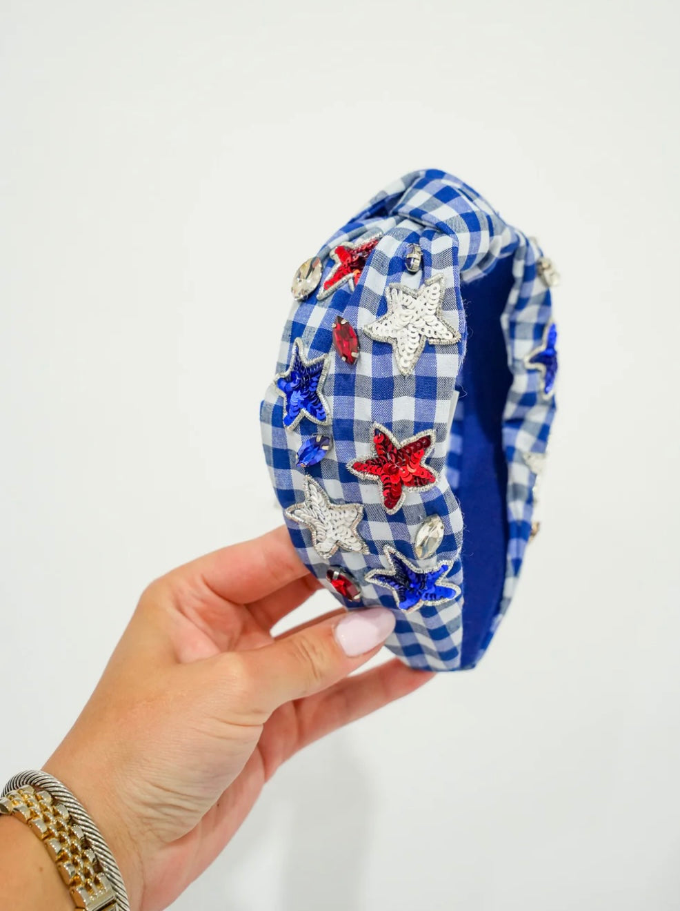 1. Gingham Bedazzled Star Headband