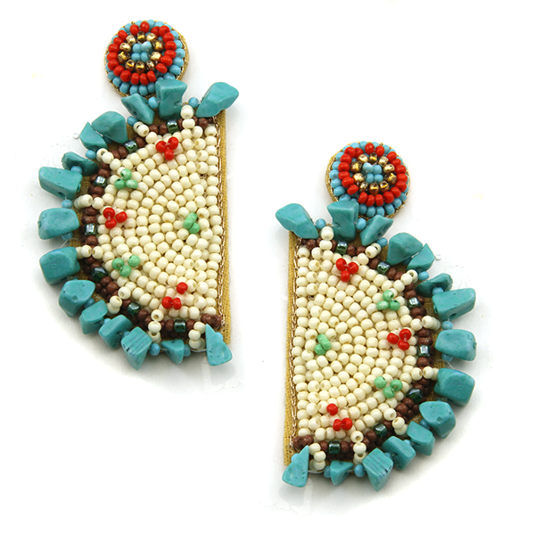 Turquoise Bead & Stone Earrings