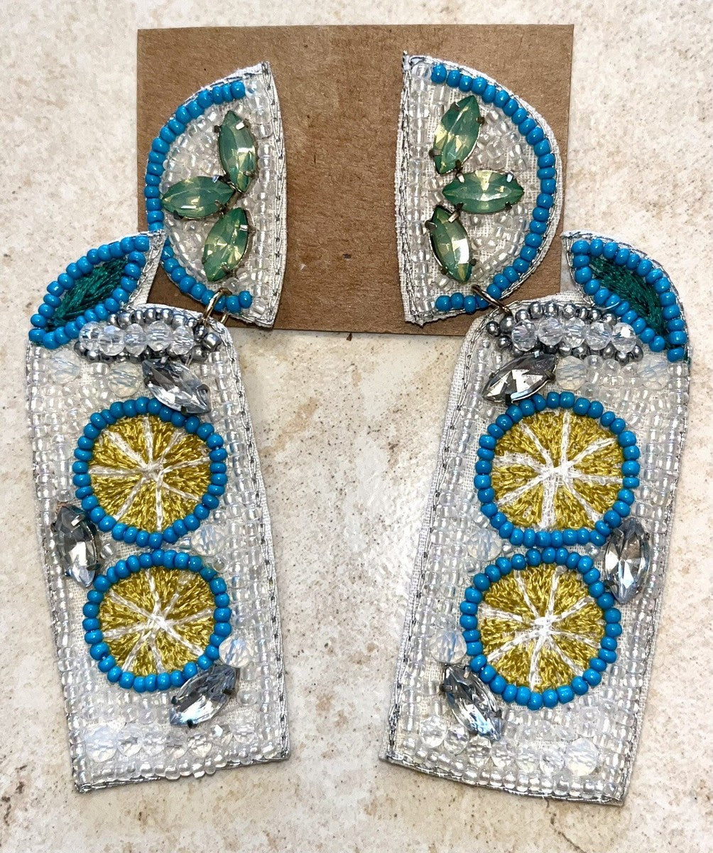 Lemon Lime Tropical Bead & Gem Earrings
