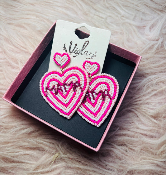 MAMA Pink Heart Earrings