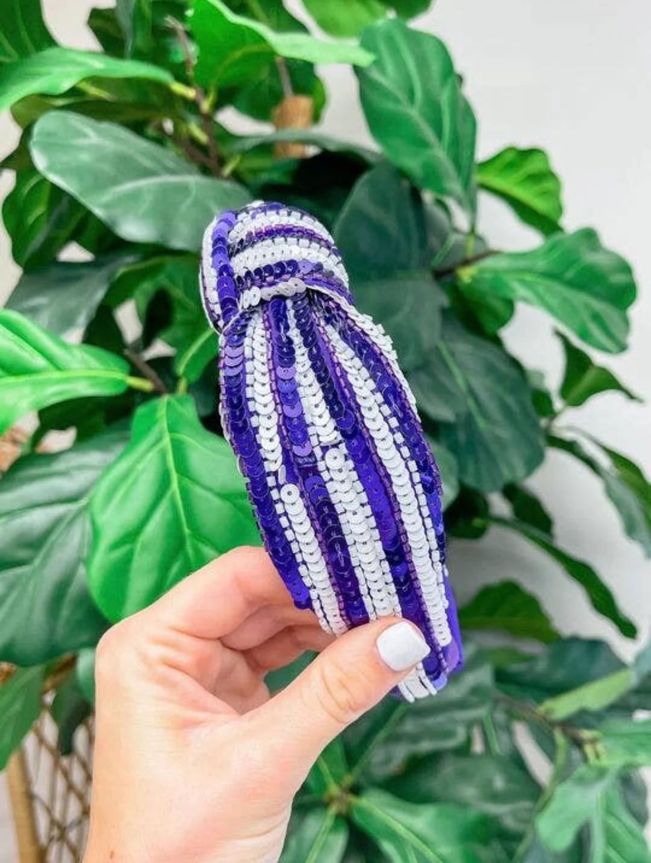 Purple & White Sequin & Bead Headband