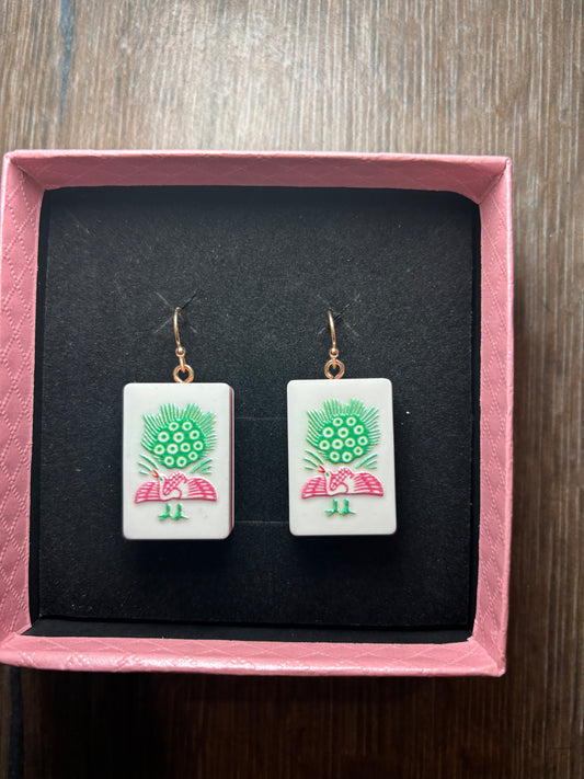 Mahjong Bird Bam Tile Earrings