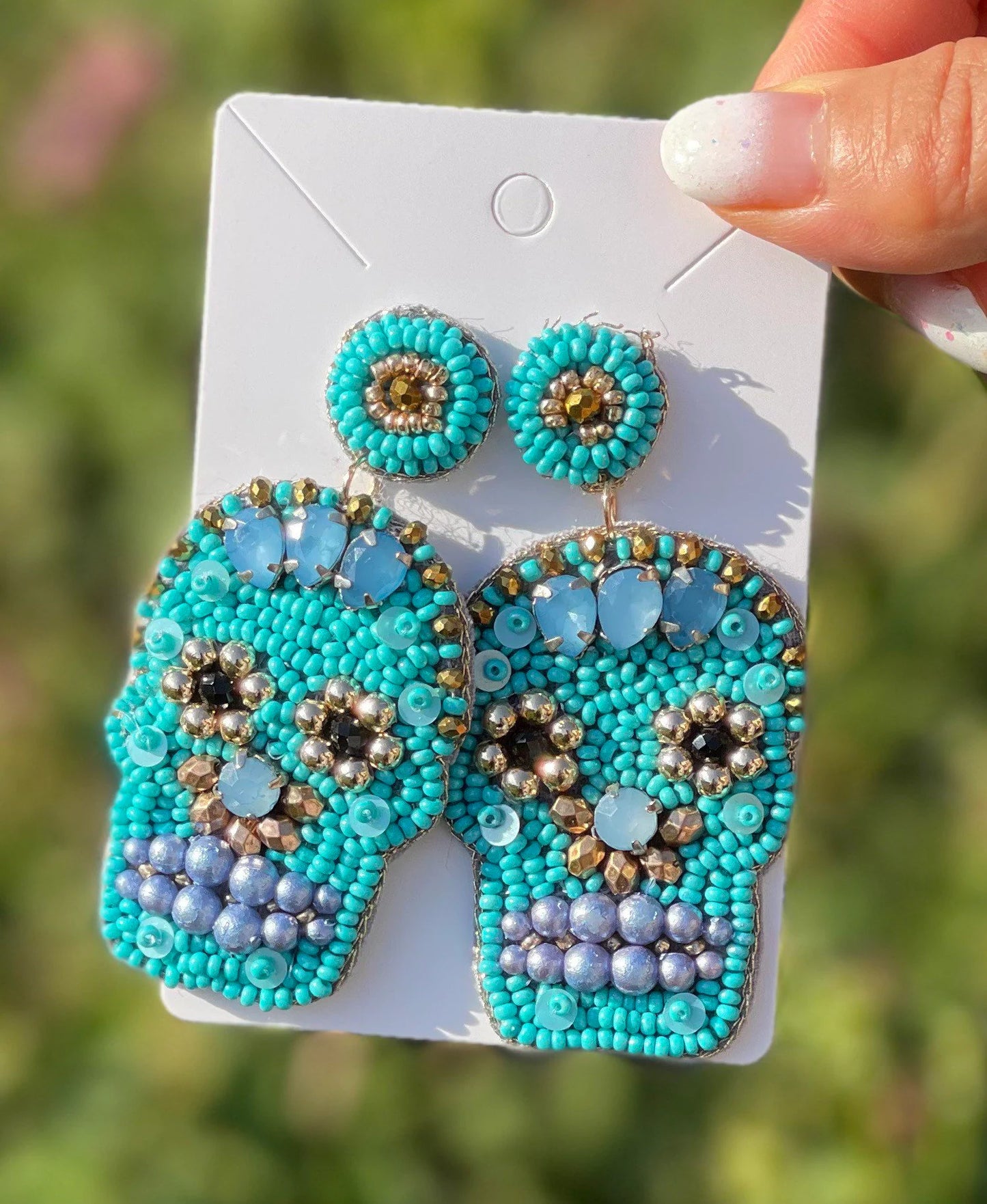 Blue Bead sugar skull earrings