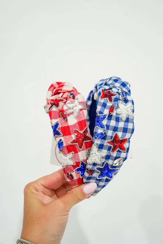 1. Gingham Bedazzled Star Headband
