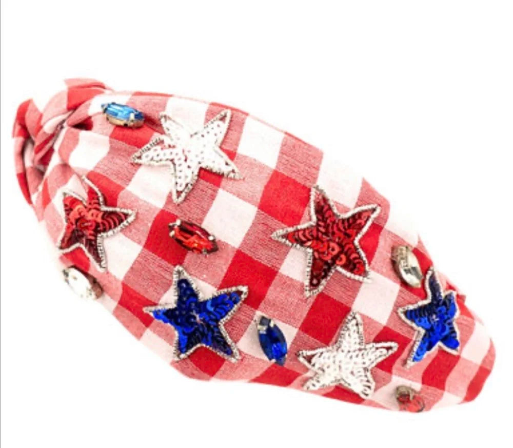 1. Gingham Bedazzled Star Headband