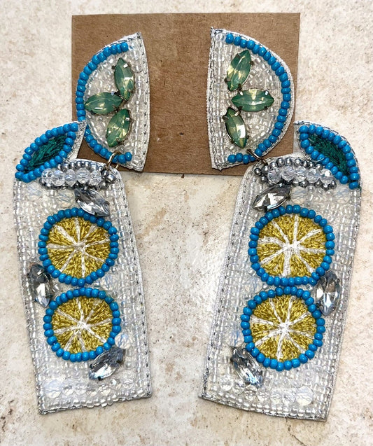 Lemon Lime Tropical Bead & Gem Earrings